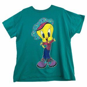 Vintage Looney Tunes Shirt Large L Tweety Bird 1996 Green Teal Graphic 90's READ